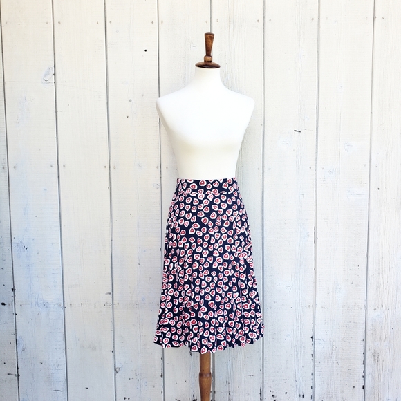 J Crew Heart Print Navy Red Pleated Skirt Size 0 - Picture 6 of 11